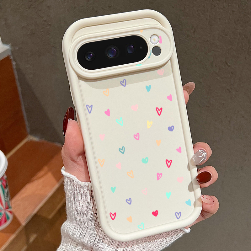 Google Pixel 9 - Capa macia colorida de corações pequenos