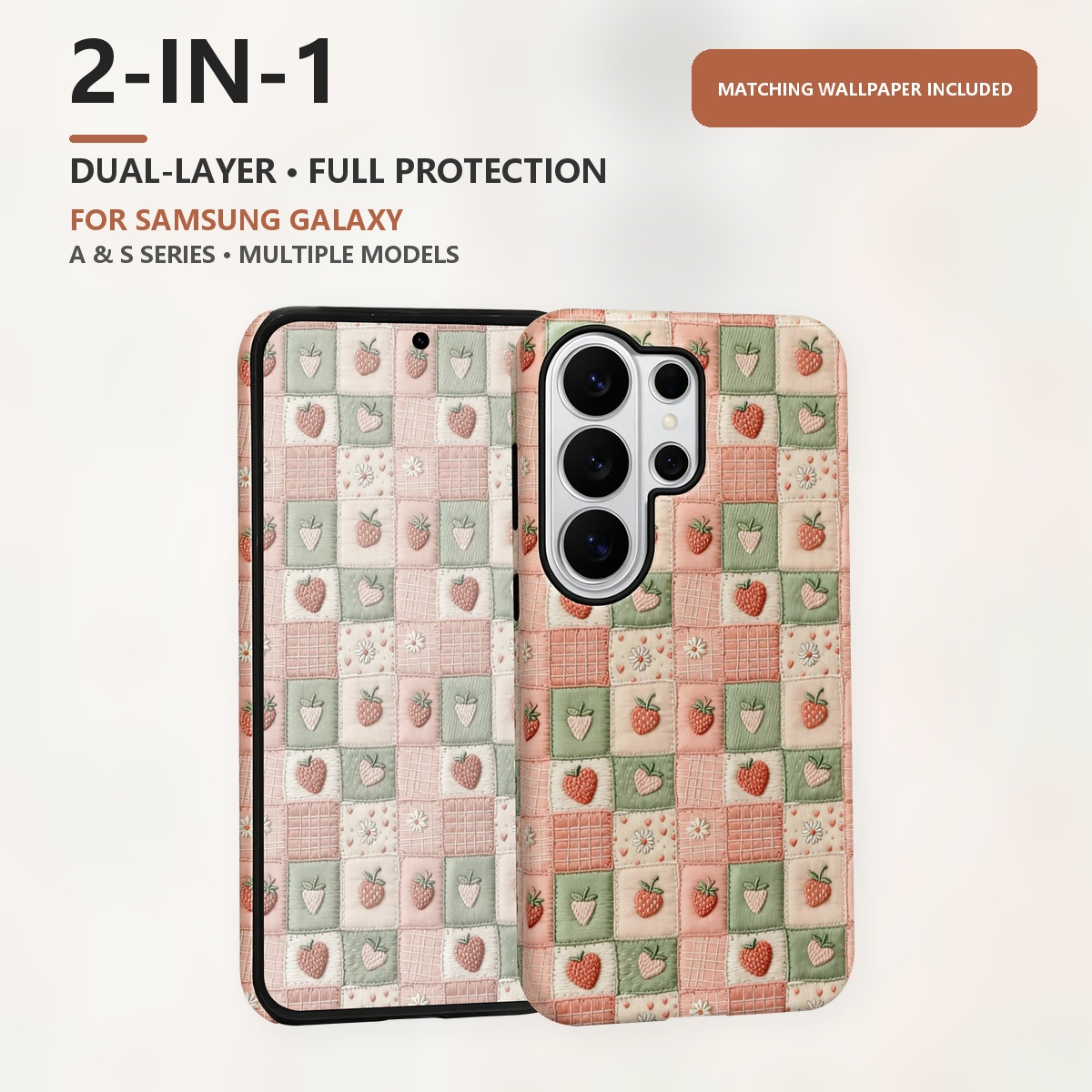 Samsung Galaxy S24 - patchwork morango bordado 2-in-1 Dupla Camada